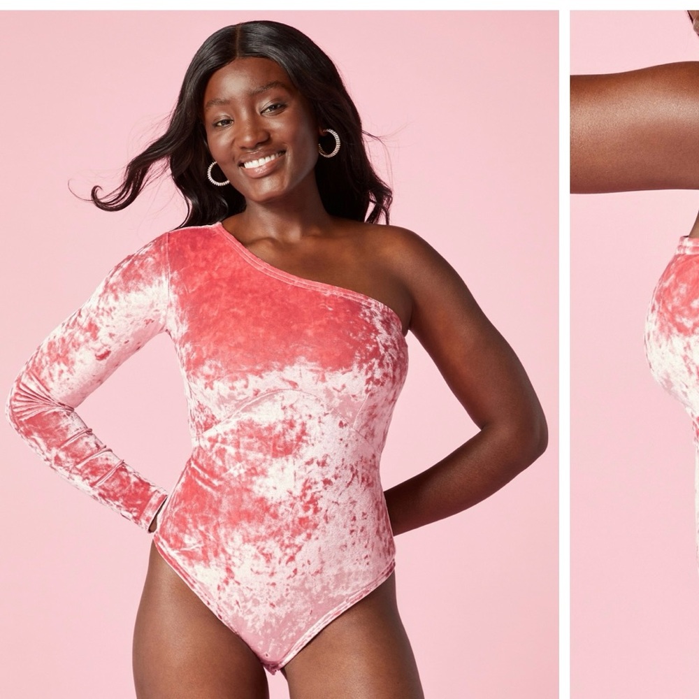 YITTY - Pink Velvet One-Shoulder Bodysuit